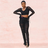 Party Pants Suits Autumn Sexy Mesh See-through Two-Piece Suit