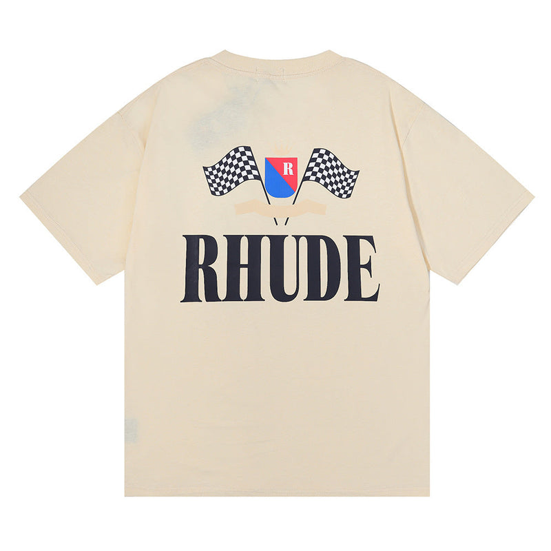 Rhude T Shirt Crown Flag Print Hip Hop Men and Women Casual