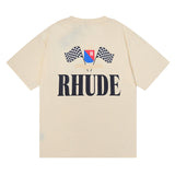 Rhude T Shirt Crown Flag Print Hip Hop Men and Women Casual