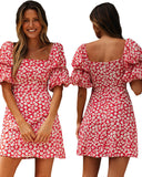Milkmaid Sexy V Square Collar Puff Sleeve Summer Dresses
