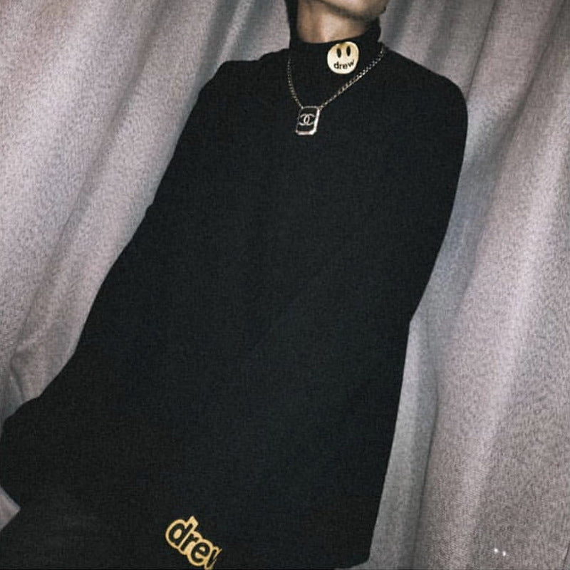 Drew House Loose Smiley Face Turtleneck and Embroidered Logo Long Sleeve T-shirt Men