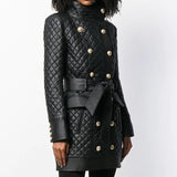 Leather Biker Coat Golden Leather Jacket Women Pu Jackets Autumn and Winter Double Breasted Stand Collar Genuine Leather Coat