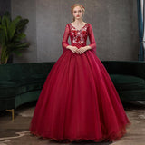 Women's Evening Dress Ball Gown Princess Quinceanera Wedding Dresses Annual Meeting Host Performance Costume Evening Dress Long-Sleeved Red Dress