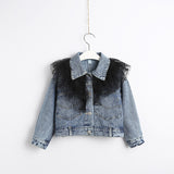 Children Girl Jacket Children's Denim Jacket Lace Long Sleeve Top