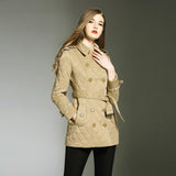 Slim Fit Tied Double Breasted Diamond Lattice Long Cotton Coat Coat