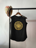 T Shirt Balmain Balmain Cotton Gold Buckle Circular Lower Hem Sleeveless Vest for Women