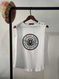 T Shirt Balmain Balmain Cotton Gold Buckle Circular Lower Hem Sleeveless Vest for Women
