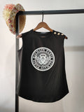 T Shirt Balmain Balmain Cotton Gold Buckle Circular Lower Hem Sleeveless Vest for Women