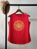 T Shirt Balmain Balmain Cotton Gold Buckle Circular Lower Hem Sleeveless Vest for Women