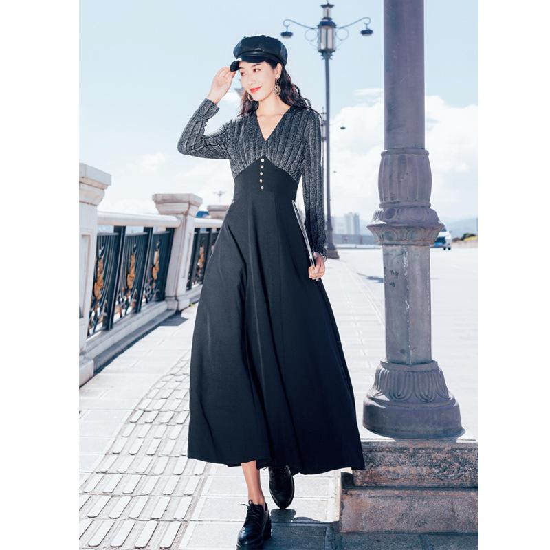 Waist-Tight Vintage Skirt Long Dress Black Retro Vintage Cottagecore Aesthetic Flowy Victoria Cottage Core Dress