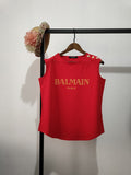 T Shirt Balmain Cotton Gold Hem Sleeveless Vest for Women