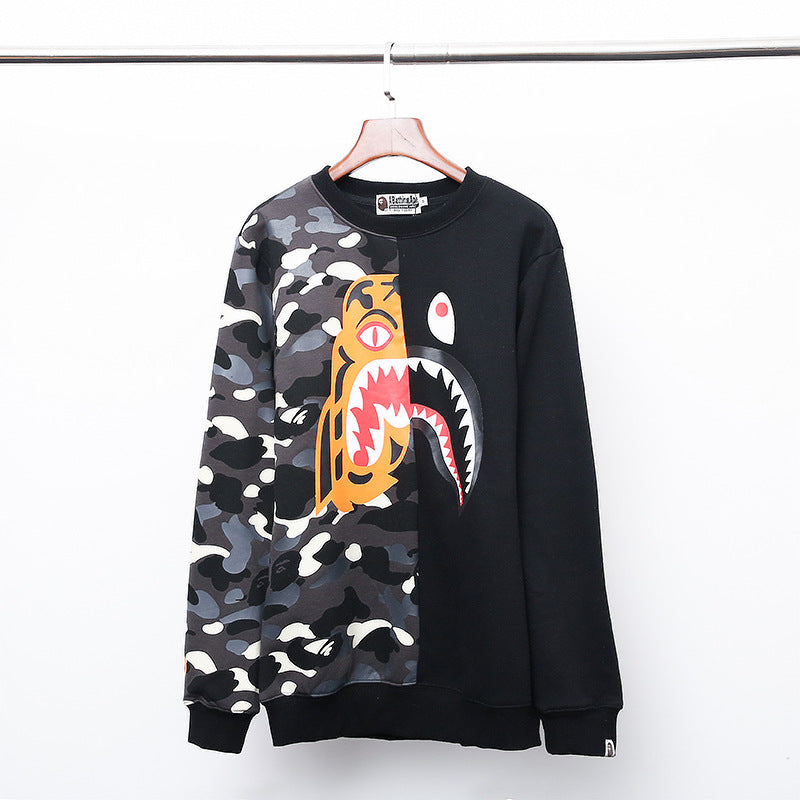 Shark Print Sweatshirts Autumn And Winter Men'S Luminous Round Neck Camouflage Printing Men And Women Brushed Hoody