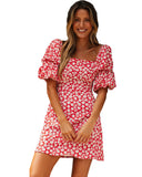 Milkmaid Sexy V Square Collar Puff Sleeve Summer Dresses