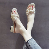 Nude Strappy Block Heels Casual Slippers