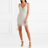 Bohemian Coachella Outfits Sexy Tassel V-neck Slim Dress