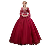 Women's Evening Dress Ball Gown Princess Quinceanera Wedding Dresses Annual Meeting Host Performance Costume Evening Dress Long-Sleeved Red Dress