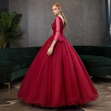 Women's Evening Dress Ball Gown Princess Quinceanera Wedding Dresses Annual Meeting Host Performance Costume Evening Dress Long-Sleeved Red Dress