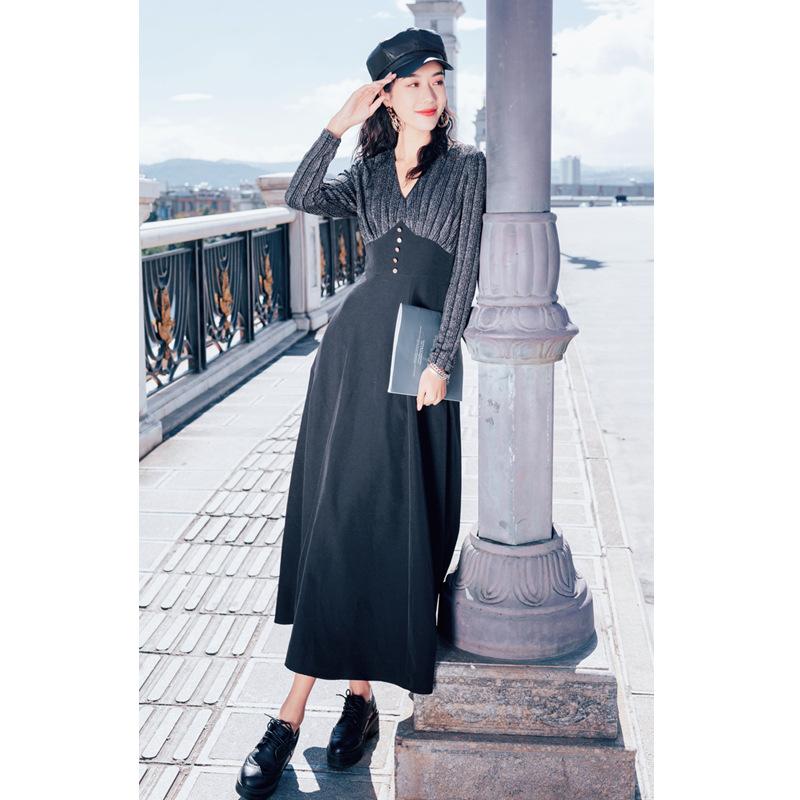Waist-Tight Vintage Skirt Long Dress Black Retro Vintage Cottagecore Aesthetic Flowy Victoria Cottage Core Dress