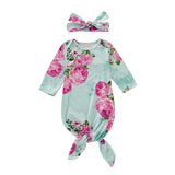 Knotted Baby Gown Spring and Autumn Print Sleeping Bag Two-Piece Set