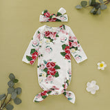 Knotted Baby Gown Anti-Kicking Blanket Hair Band Printed One-Piece Pajamas