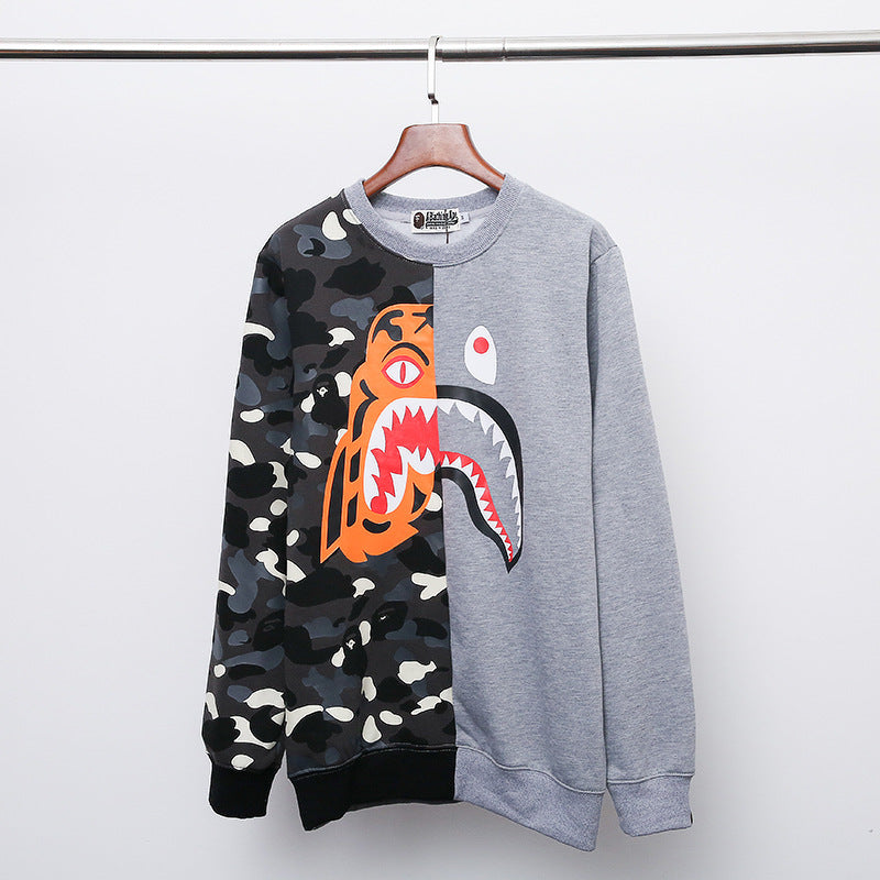 Shark Print Sweatshirts Autumn And Winter Men'S Luminous Round Neck Camouflage Printing Men And Women Brushed Hoody