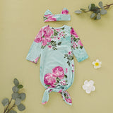 Knotted Baby Gown Spring and Autumn Print Sleeping Bag Two-Piece Set