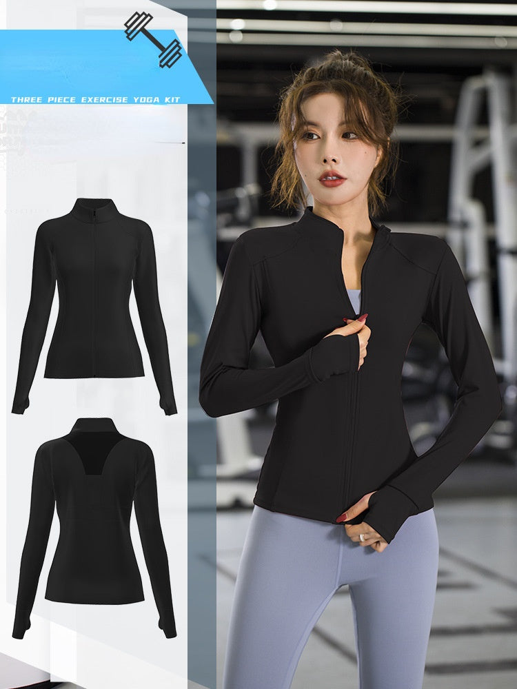 Moisture Wicking Hoodie Sports Jacket Women's Long Sleeve Stand Collar Zip-up Shirt Jacket