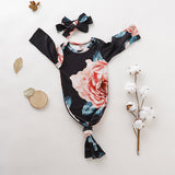 Knotted Baby Gown Baby Jumpsuits Bow Hair Band Suit