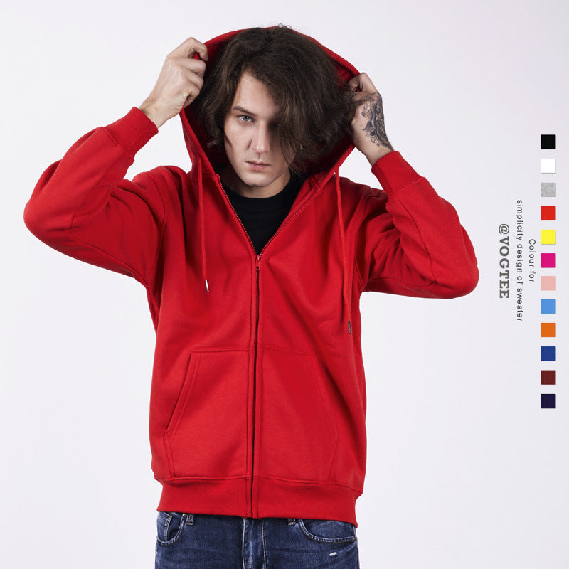 Black Zip Up Hoodie Pure Thickened Zipper Hooded Sweater Cardigans for Men and Women