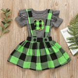 Children Saint Patrick's Day Gray Romper Green Check Overall Dress Suit