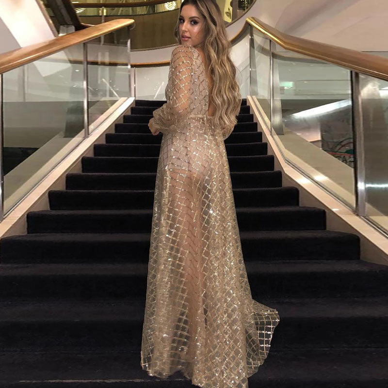 Lady Gaga Dress Hollow Sexy Backless Bronzing Dress