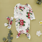 Knotted Baby Gown Anti-Kicking Blanket Hair Band Printed One-Piece Pajamas