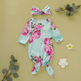 Knotted Baby Gown Spring and Autumn Print Sleeping Bag Two-Piece Set