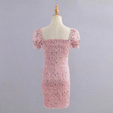 Milkmaid Dress Square Collar Floral Puff Sleeve Backless Slim-Fit Short Dress