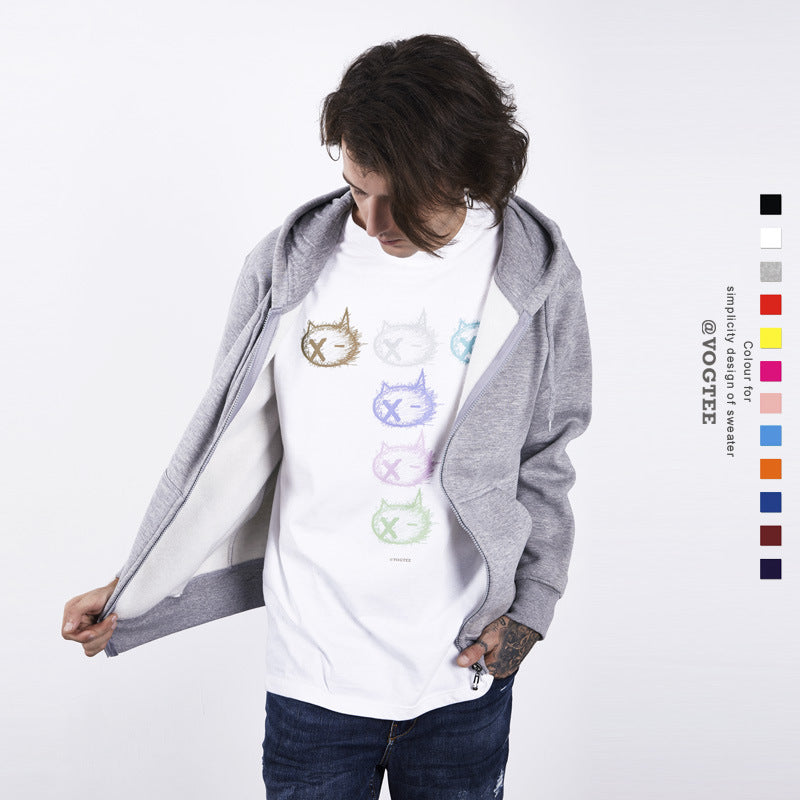 Black Zip Up Hoodie Pure Thickened Zipper Hooded Sweater Cardigans for Men and Women