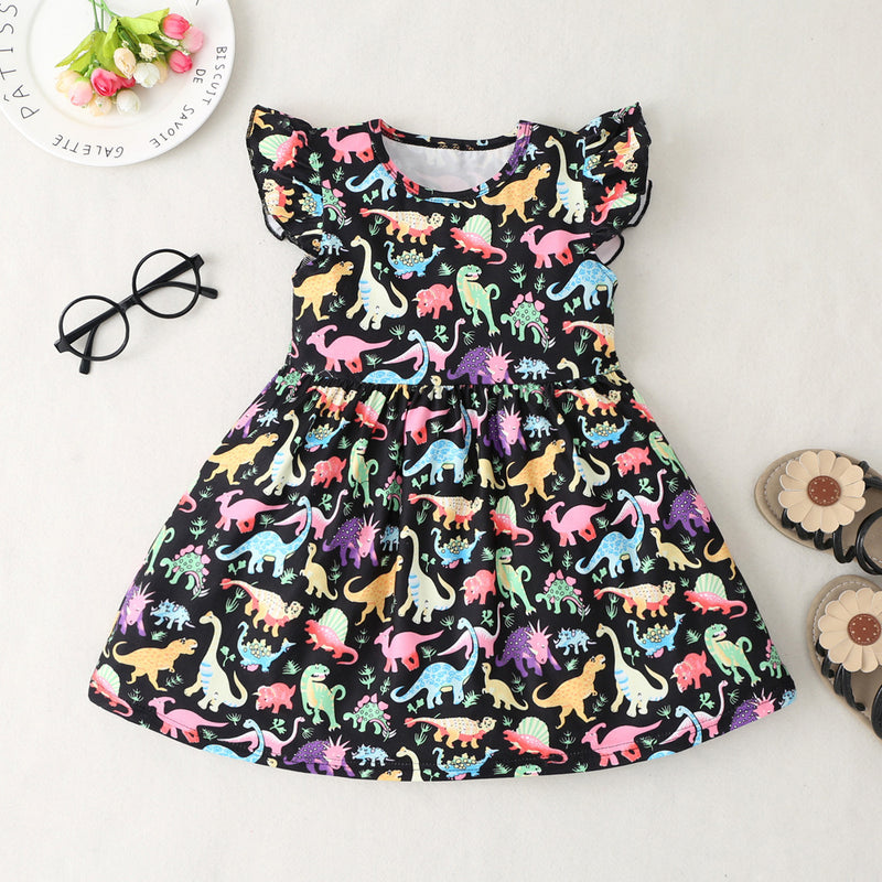 Children Girl Summer Dress Summer Colorful Dinosaur Princess Dress