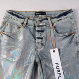 Purple Brand Jeans Coated Silver Paint Worn Jeans