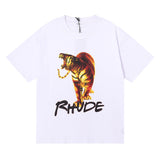 Rhude T Shirt Tiger HD Printed Heavy Weight Cotton Men and Women