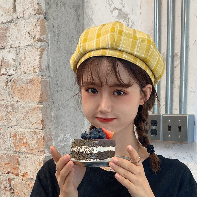 Check Beret Hat Plaid Hat for Children Spring and Summer