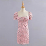 Milkmaid Dress Square Collar Floral Puff Sleeve Backless Slim-Fit Short Dress