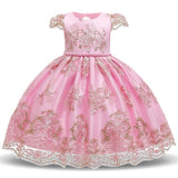 Toddler Girls Sequin Gown Dress Girls' Wear Female Older Children's Dress Sequined Princess Dress Lace