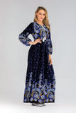 Muslim Women Stylish Kashibo Abaya Muslim Ladies Long Gown Islamic Clothing Jilbab Jalabiya Autumn Winter Gold Velvet Printed Long Sleeve Loose Plus Size Dress
