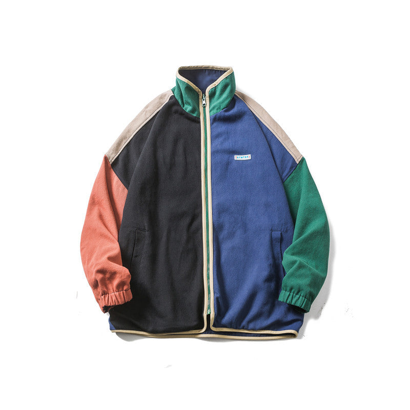 Varsity Jacket Vintage Spring Stand Collar Coat Campus Literary Style Two-Sided Wear Stitching Jacket Men