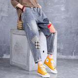 Women Patchwork Jeans Embroidered Ripped Jeans