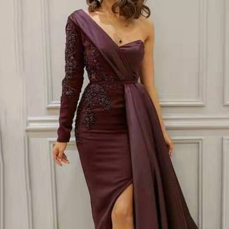 Wedding Guest Dress Dinner Party Catwalk Dress Long Host Split Plus Size Slim Fit Dress
