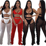 See through Pants Suit Women's Sexy Mesh Beads Three-Piece Suit 2