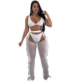 See through Pants Suit Women's Sexy Mesh Beads Three-Piece Suit 2