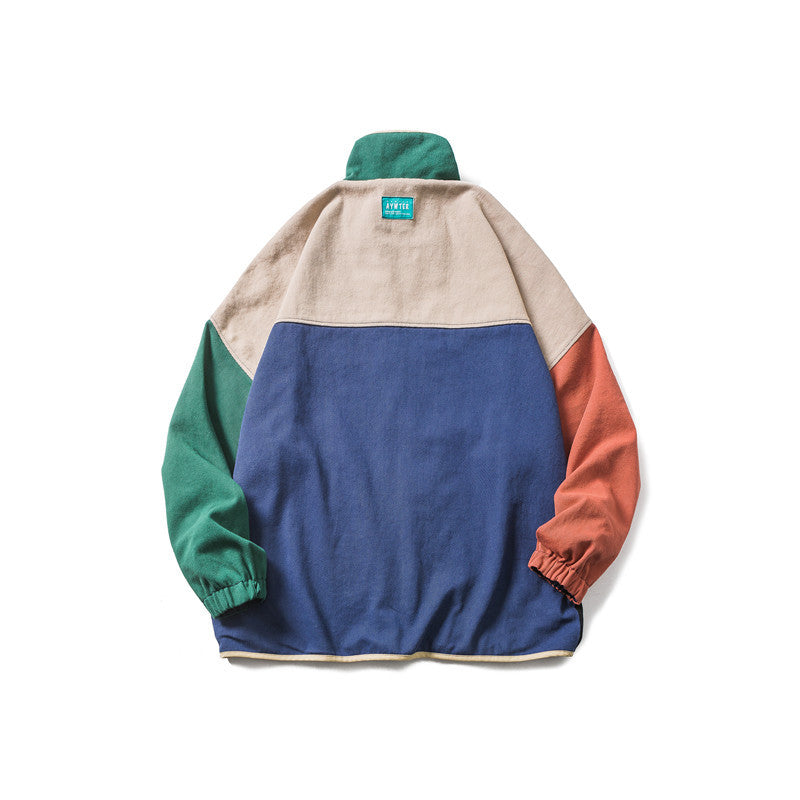Varsity Jacket Vintage Spring Stand Collar Coat Campus Literary Style Two-Sided Wear Stitching Jacket Men