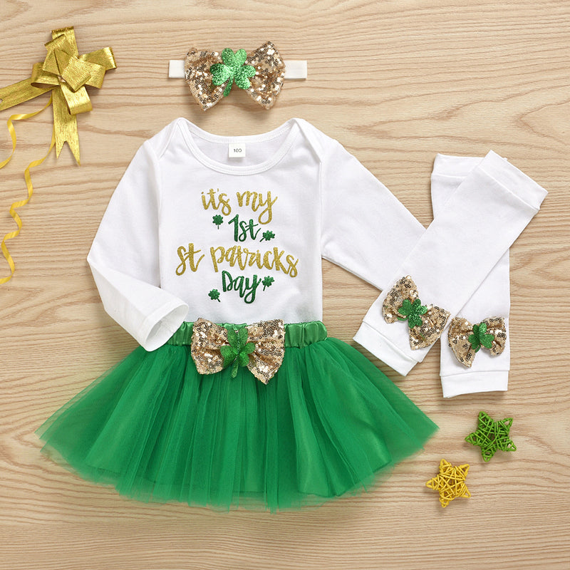 Children Saint Patrick's Day Clover St. Patrick's Day Long-Sleeve Jumpsuit