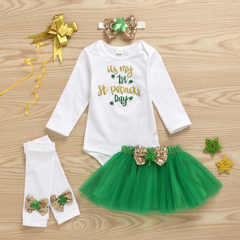 Children Saint Patrick's Day Clover St. Patrick's Day Long-Sleeve Jumpsuit
